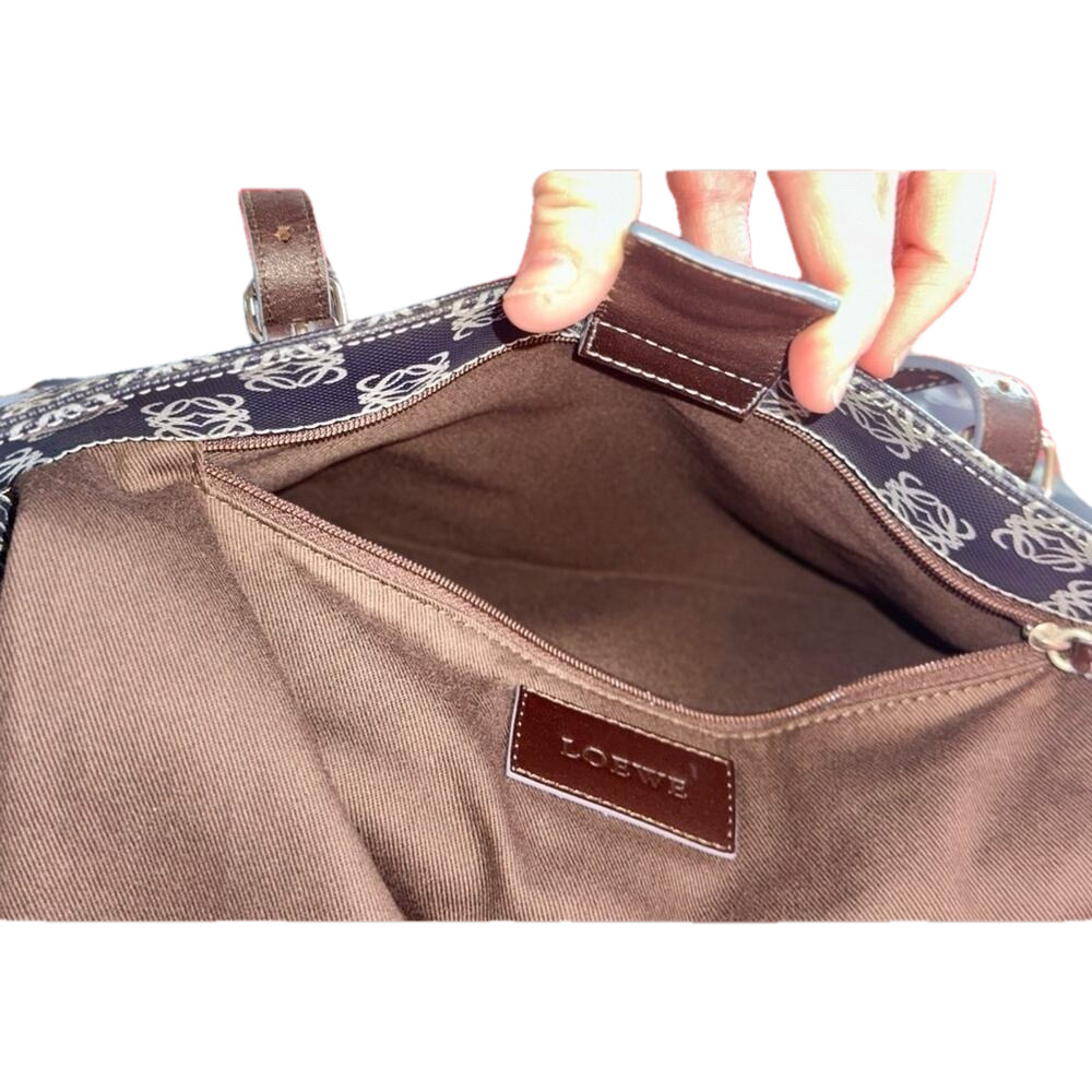LOEWE Anagram tote bag handbag PVC leather navy light blue dark brown Rare - Picture 12 of 16
